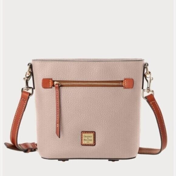 Dooney & Bourke Crossbody Pebble Grain Leath Oyster Zip Handbag Purplish Grey - Picture 1 of 14